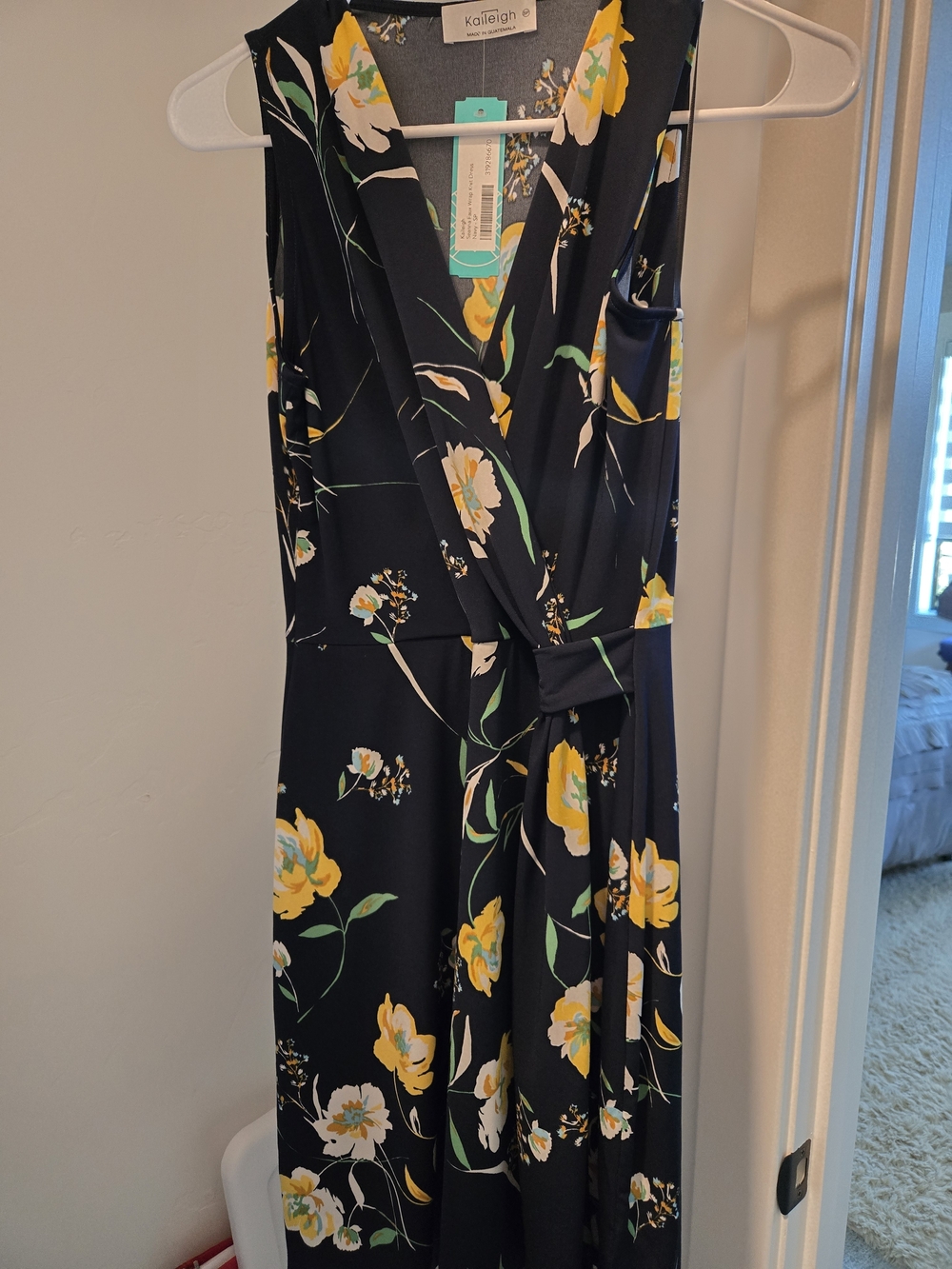 Kaileigh Navy Maxi Wrap Dress with Yellow Floral Print